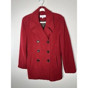 Calvin Klein Womens Red Double Breasted Wool Blend Coat Size 10 Peacoat Jacket